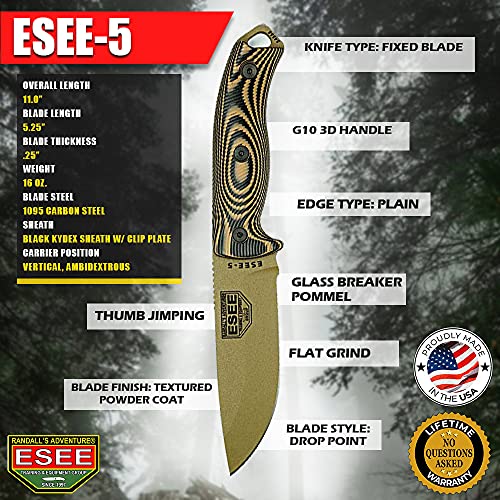 ESEE-5 Carbon Steel Knife with Kydex Sheath