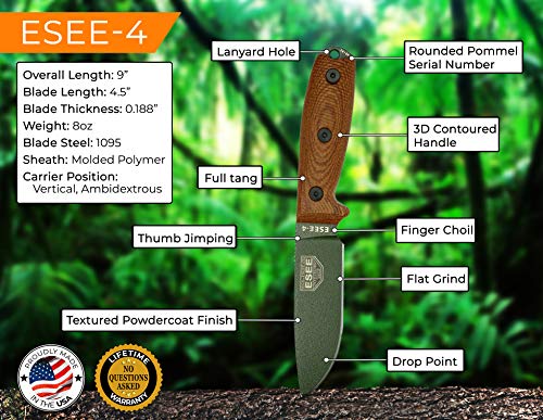 ESEE-4 Carbon Steel Knife with Black Sheath