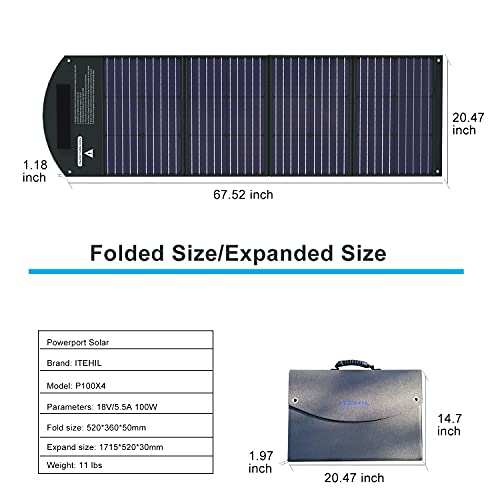 Portable 100W Solar Panel Charger with USB Outputs