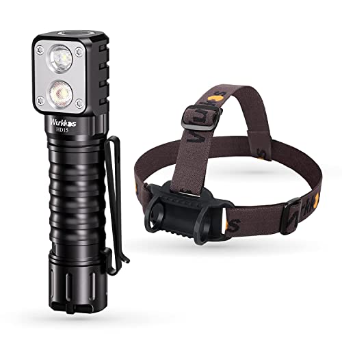 Wurkkos HD15 Headlamp 2000 Lumens LED Head Flashlight Rechargeable Headlight Right Angle Flashlight with Spotlight and Floodlight IP68 Waterproof Magnetic Tailcap (Black)