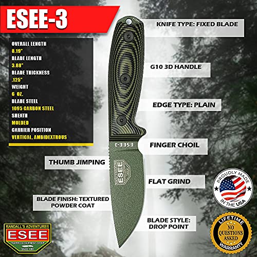 ESEE-3 Carbon Steel Knife with Black Sheath