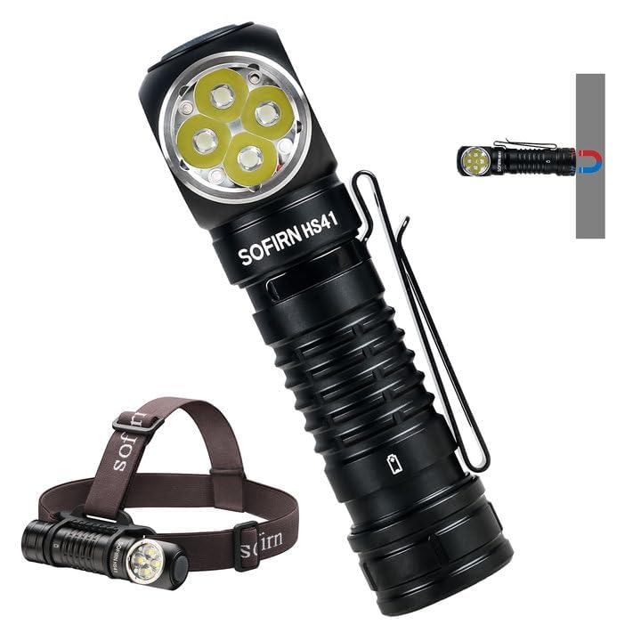 4000 Lumen Headlamp Rechargeable Head Lamp, Sofirn HS41 LED EDC Pocket Flashlight with Magnetic Base, IP68 Water Resistance, High Lumens Super Bright Head Light for Camping Emergency(Battery Included)
