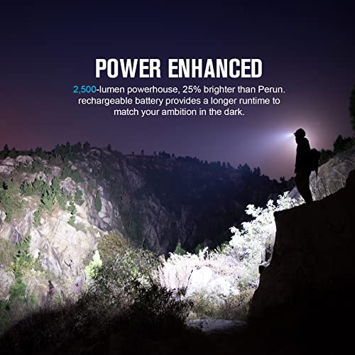 OLIGHT Perun 2 LED Headlamp 2500 Lumens Rechargeable, Right Angle Waterproof Flashlight, IPX8 Head Light Perfect for Night Camping, Hiking, Hunting, Outdoors, and Hard Hat Work (Desert Tan)