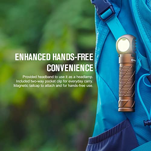 OLIGHT Perun 2 LED Headlamp 2500 Lumens Rechargeable, Right Angle Waterproof Flashlight, IPX8 Head Light Perfect for Night Camping, Hiking, Hunting, Outdoors, and Hard Hat Work (Desert Tan)