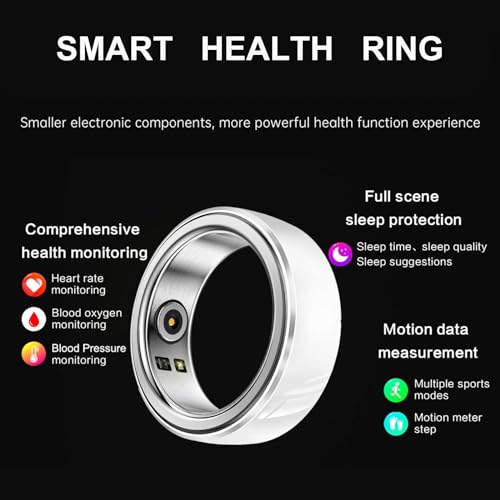 Waterproof Smart Ring Health Fitness Tracker - Heart Rate Monitor, Sleep, Blood Oxygen, Blood Pressure, Pedometer