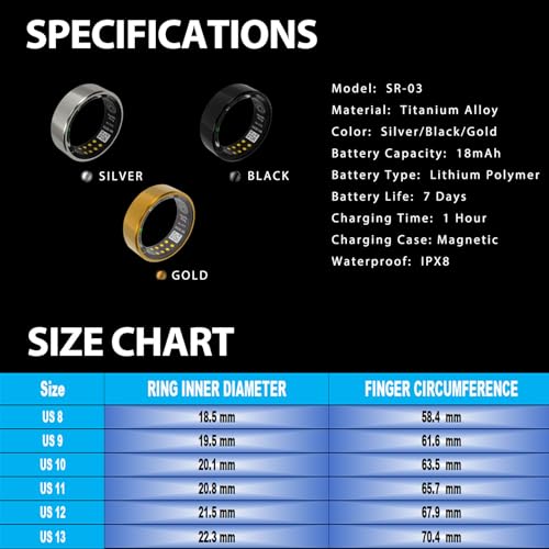 Smart Health Tracker Ring with Free Subscription, Silver