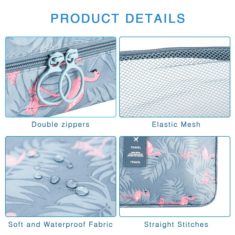 Flamingo Toiletry Makeup Bag, Waterproof & Light Blue