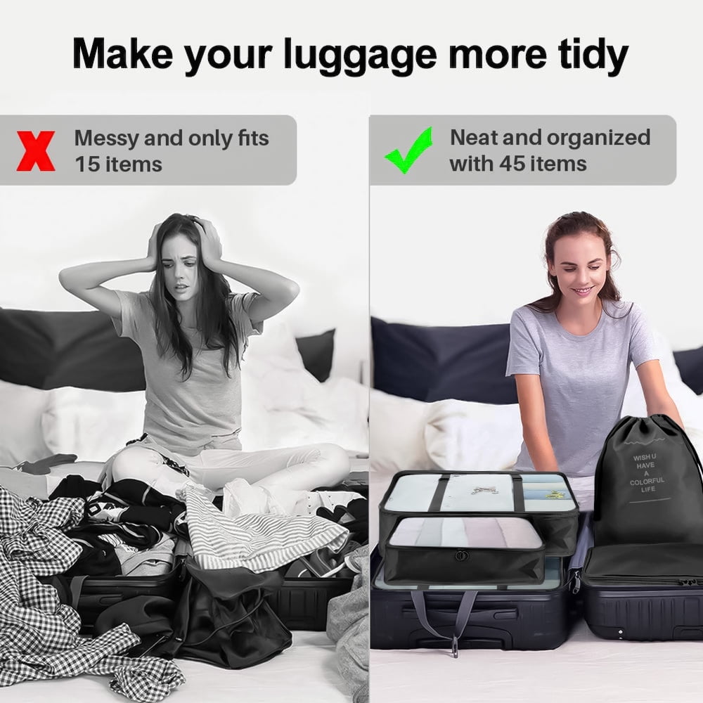 8-Piece Black Foldable Travel Cube Set