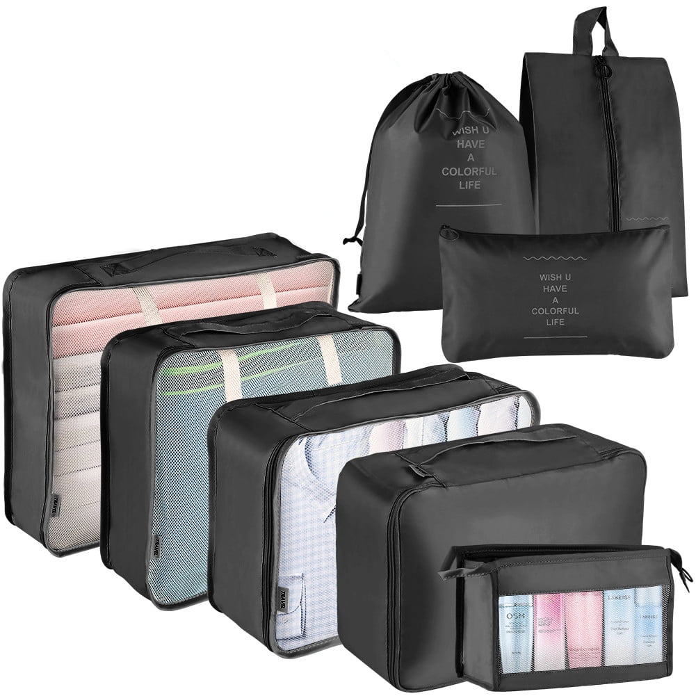 8-Piece Black Foldable Travel Cube Set