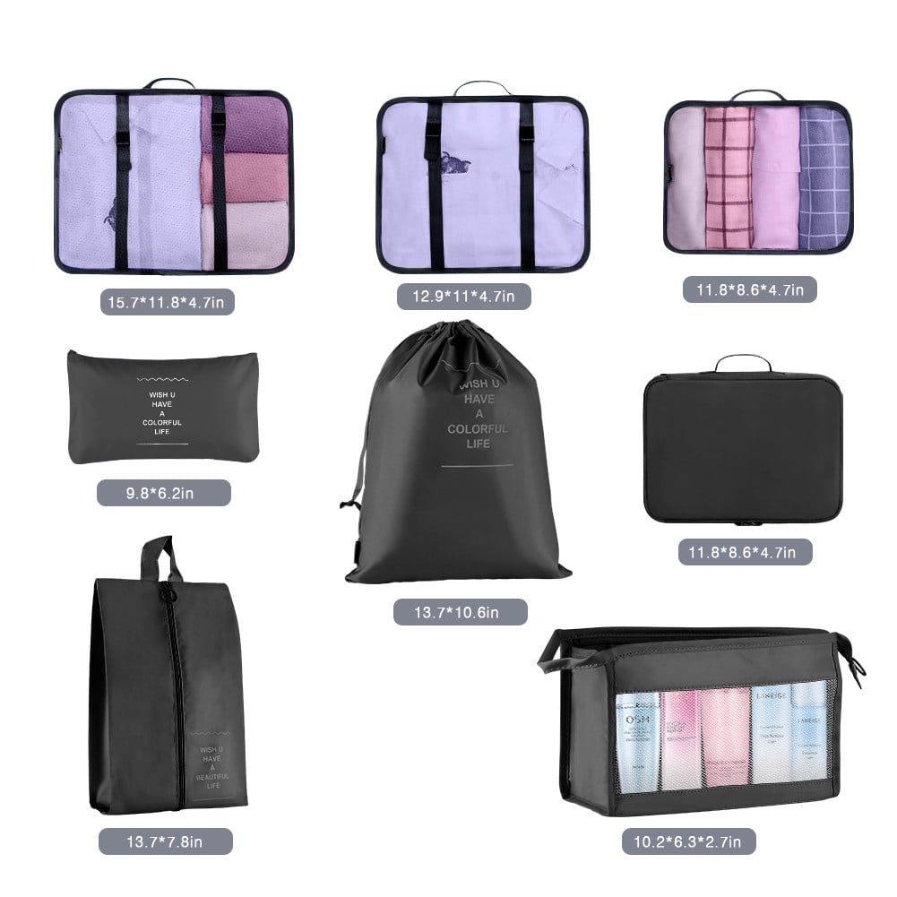 8-Piece Black Foldable Travel Cube Set