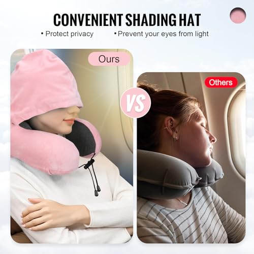 Pink Velvet Memory Foam Hooded Travel Neck Pillow