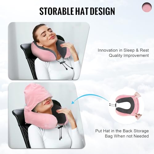 Pink Velvet Memory Foam Hooded Travel Neck Pillow