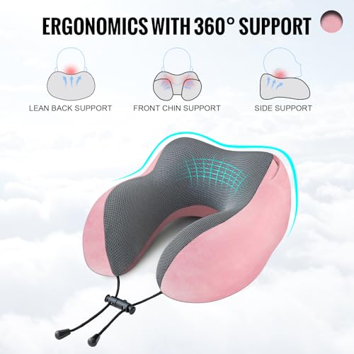 Pink Velvet Memory Foam Hooded Travel Neck Pillow