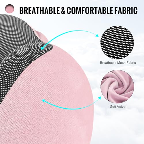Pink Velvet Memory Foam Hooded Travel Neck Pillow