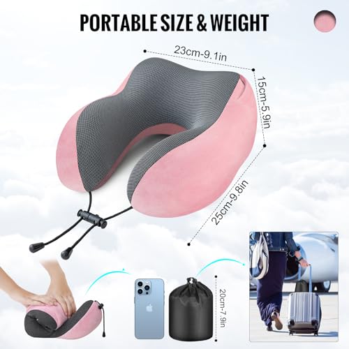 Pink Velvet Memory Foam Hooded Travel Neck Pillow
