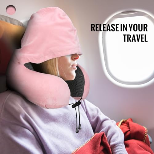 Pink Velvet Memory Foam Hooded Travel Neck Pillow