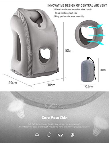 Grey Inflatable Travel Air Pillow for Neck Support
