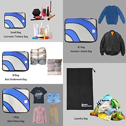 Blue Travel Packing Organizers with Laundry Bag - Set of 4