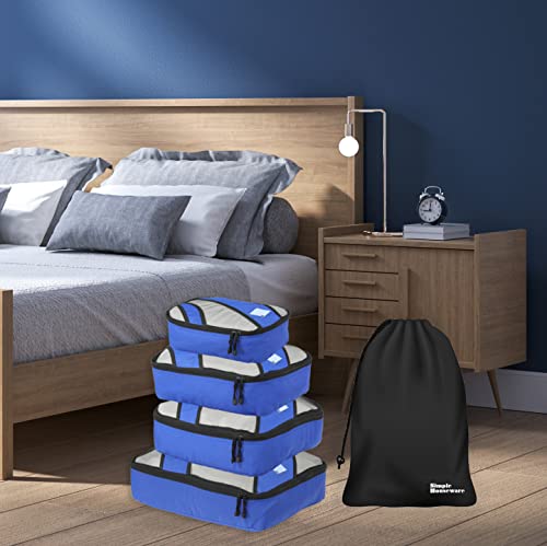 Blue Travel Packing Organizers with Laundry Bag - Set of 4