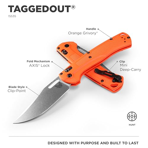 Benchmade Taggedout Hunting Knife with Orange G10 Handle