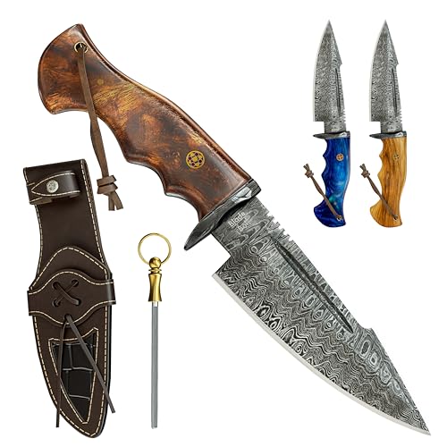 10" Handmade Damascus Hunting Knife with Walnut Wood Handle