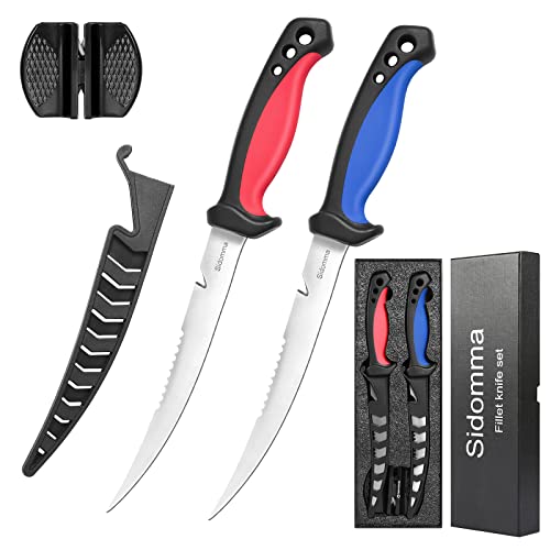 Sidomma 2 pcs Stainless Steel Fishing Fillet Knife