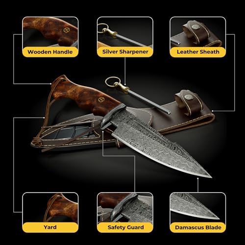 10" Handmade Damascus Hunting Knife with Walnut Wood Handle