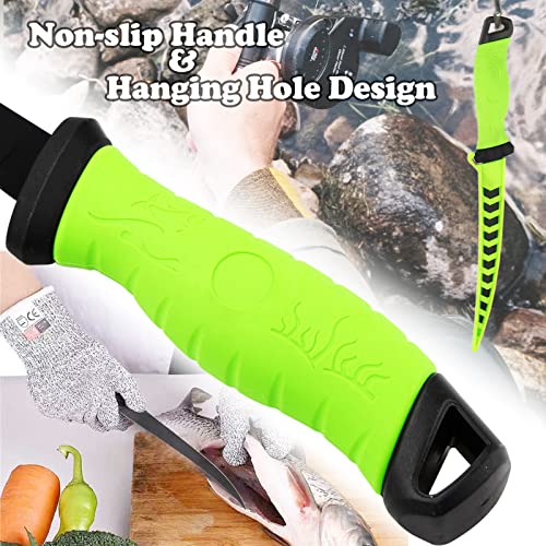 7" Professional Stainless Steel Fish Fillet Knife Set with Sharpener, Gloves