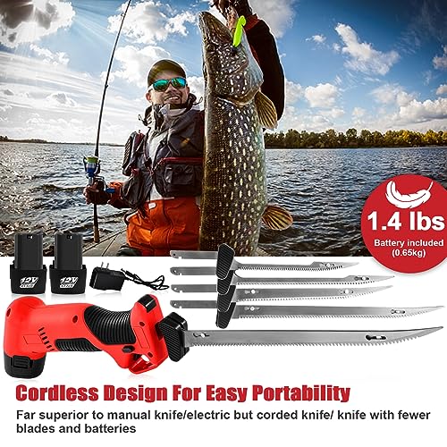 REEPLAR Cordless Electric Fish Fillet Knife 4 Blades 2 Batteries