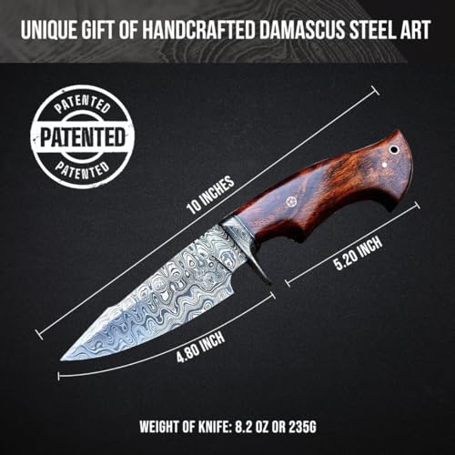 Patented Damascus 10" Hunting Knife - Skinning, Camping