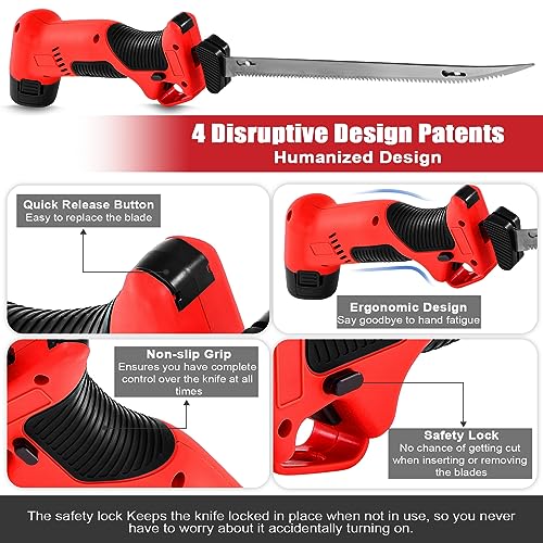 REEPLAR Cordless Electric Fish Fillet Knife 4 Blades 2 Batteries