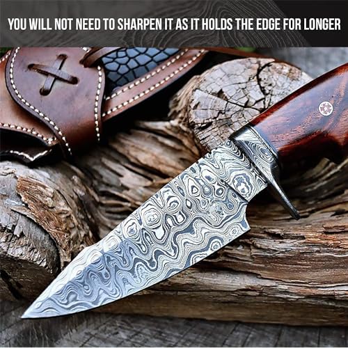 Patented Damascus 10" Hunting Knife - Skinning, Camping