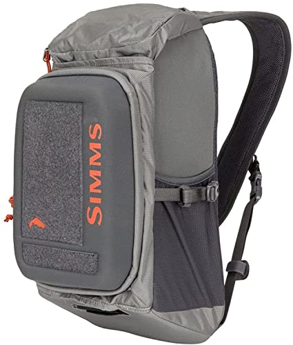 Simms Freestone Right Shoulder Tactical Fishing Sling Pack, Water Resistant Bag, Pewter