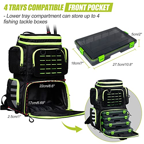 FEIWOOD GEAR Fishing Tackle Backpack with 4 Tackle Boxes,Large Storage - Resistant Fishing Backpack with Rod Holder for Fishing, Camping, Hiking, Outdoor Sports