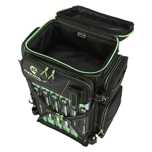 Evolution Fishing Drift Series 3700 Tackle Backpack with QuikLatch System & 2 Rod Holders – Green, Heavy Duty Fishing Backpack w/ 6 Tackle Trays, Built in Rain Fly