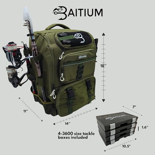 Baitium Fishing Backpack, Fishing Tackle Backpack With Rod Holders, 40L Tackle Bag With Cooler, Fishing Bag, Fishing Tackle Backpack, Fishing Tackle Box Backpack, Fishing Gear- (Green)
