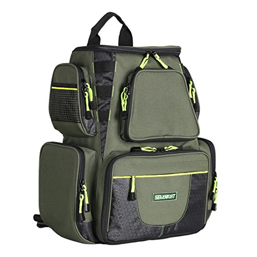 Seaknight Fishing Tackle Backpack, Large Storage, Water-Resistant Fishing Bags, Outdoor Multifunctional Box Tackle Bag for Fishing Camping Hiking Cycling (Green-25L,no Trays)