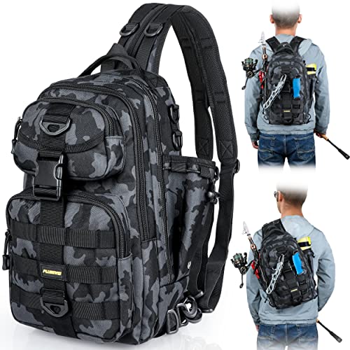 PLUSINNO Water-Resistant Fishing Backpack with Rod Holder, Large Tackle Bag for Gear - Ideal Fishing Gift for Men