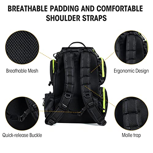 FEIWOOD GEAR Fishing Tackle Backpack with 4 Tackle Boxes,Large Storage - Resistant Fishing Backpack with Rod Holder for Fishing, Camping, Hiking, Outdoor Sports