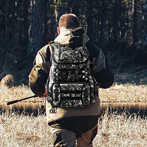 Piscifun Fishing Backpack with Rod Holders & 4 Tackle Boxes, Waterproof Rain Cover, Bottle Holder, Water-resistant Bag to Store Gear & Equipment for Fishing, Camouflage