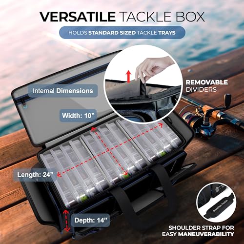 Reaction Tackle Fishing Tackle Bag – Salt Water Resistant Tackle Box Bag, 1000D PVC Waterproof Material, Durable Liner, Removable Dividers, for 3600 or 3700 Trays, XL Bag