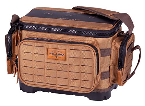 Plano Guide Series 3600 Tackle Bag, Medium, Beige 1680 Denier Fabric with Waterproof Base, Includes 5 Stowaway Utility Boxes, Premium Fishing Storage for Baits & Lures