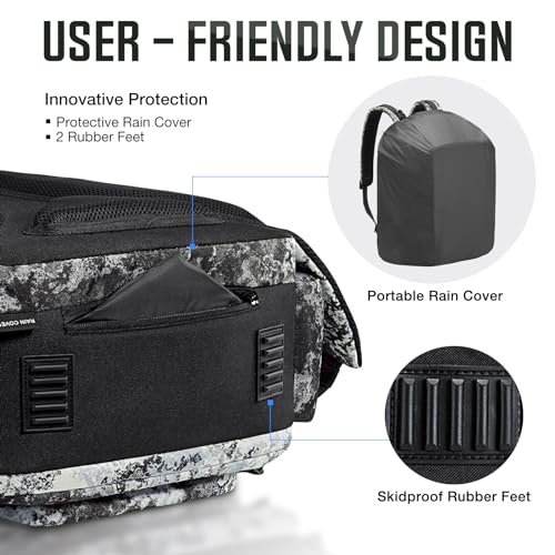 Piscifun Fishing Tackle Backpack 45L with Rod Holders & 4 Tackle Boxes, Camouflage