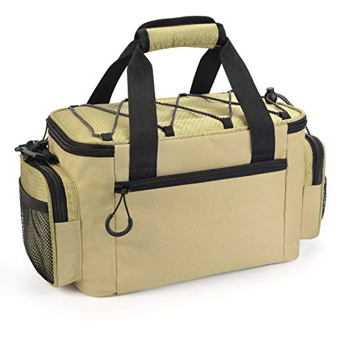 Calamus Fishing Tackle Bags - Fishing Bags for Saltwater or Freshwater Fishing - Rip-Stop PE - Padded Shoulder Strap - Pliers Storage -Khaki