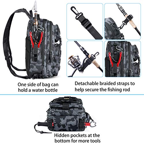 PLUSINNO Water-Resistant Fishing Backpack with Rod Holder, Large Tackle Bag for Gear - Ideal Fishing Gift for Men