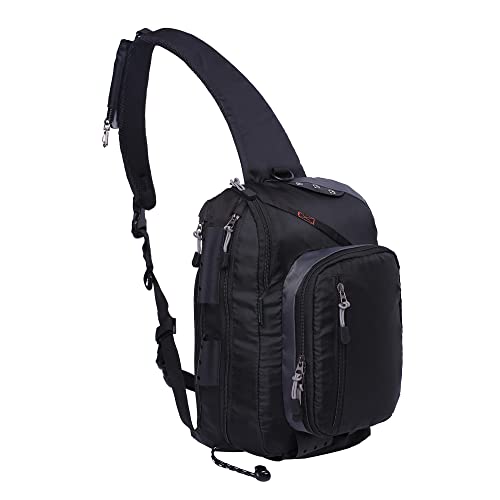 Kylebooker Fly Fishing Sling Pack Fishing Tackle Storage Shoulder Bag (Black)