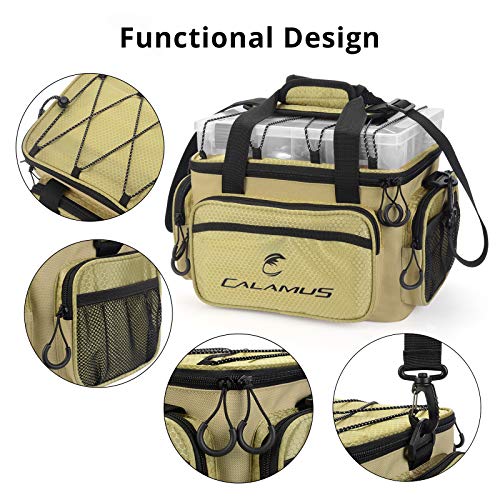 Calamus Fishing Tackle Bags - Fishing Bags for Saltwater or Freshwater Fishing - Rip-Stop PE - Padded Shoulder Strap - Pliers Storage -Khaki