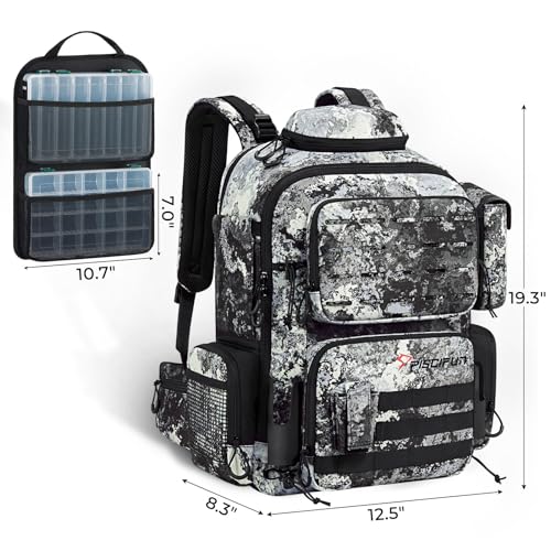 Piscifun Fishing Tackle Backpack 45L with Rod Holders & 4 Tackle Boxes, Camouflage