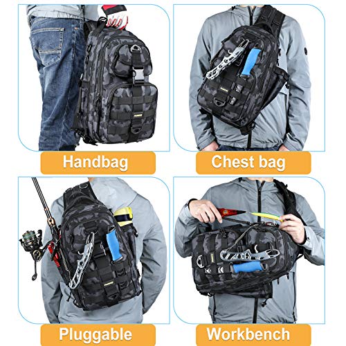 PLUSINNO Water-Resistant Fishing Backpack with Rod Holder, Large Tackle Bag for Gear - Ideal Fishing Gift for Men