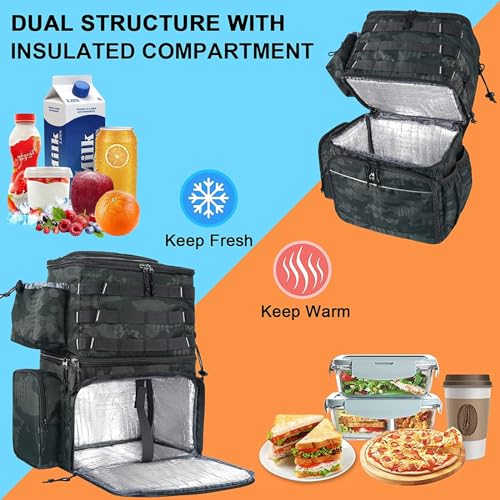 MATEIN Fishing Tackle Backpack with Cooler, Large Fishing Bag with Rod Holders for 4 Trays (Trays Not included), Saltwater Resistant Tackle Bag with Waterproof Bottom for Fishing Gear Pole Lures